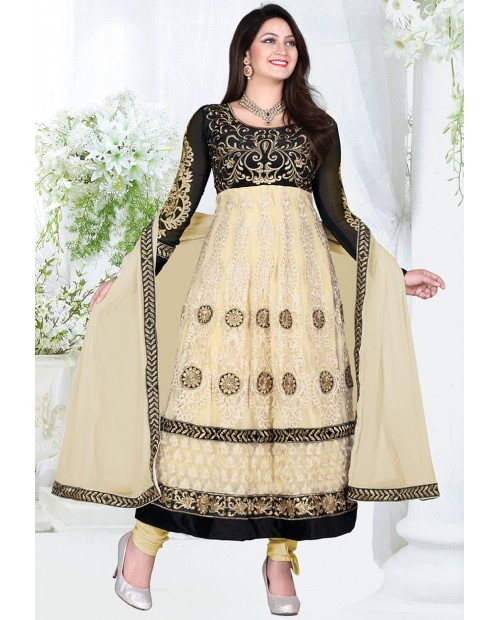 Ethnic Beige Color Net Designer Anarkali Suit